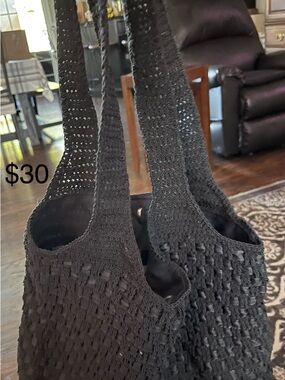 kathy ireland Black Crochet Hobo Shoulder Bag